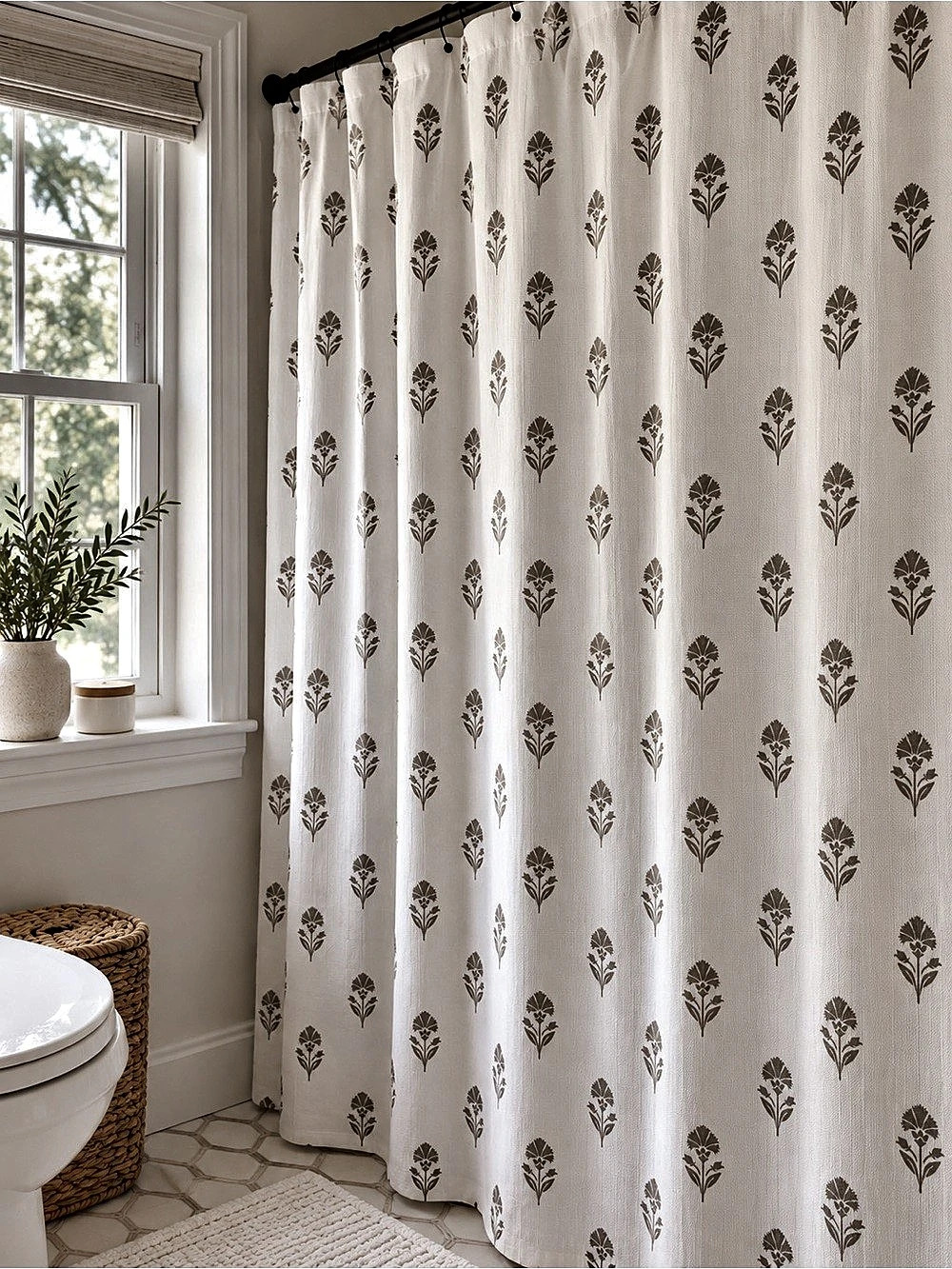 Floral Block Print Textured Shower Curtain